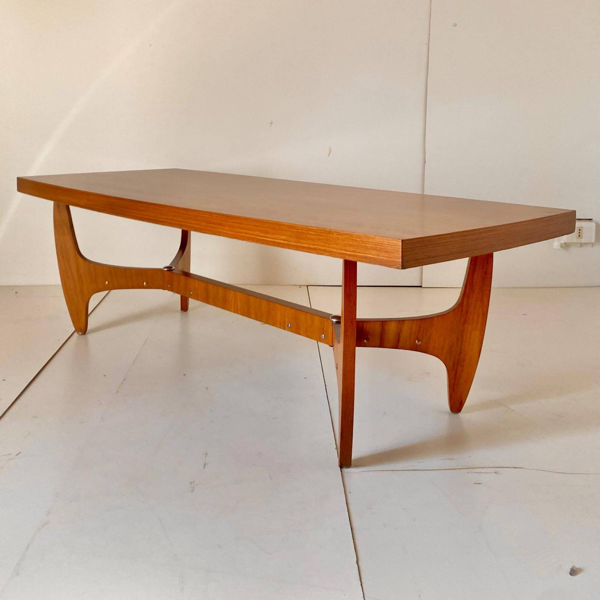 Midcentury Modern Big Wood Sofa Table, Italy 1960