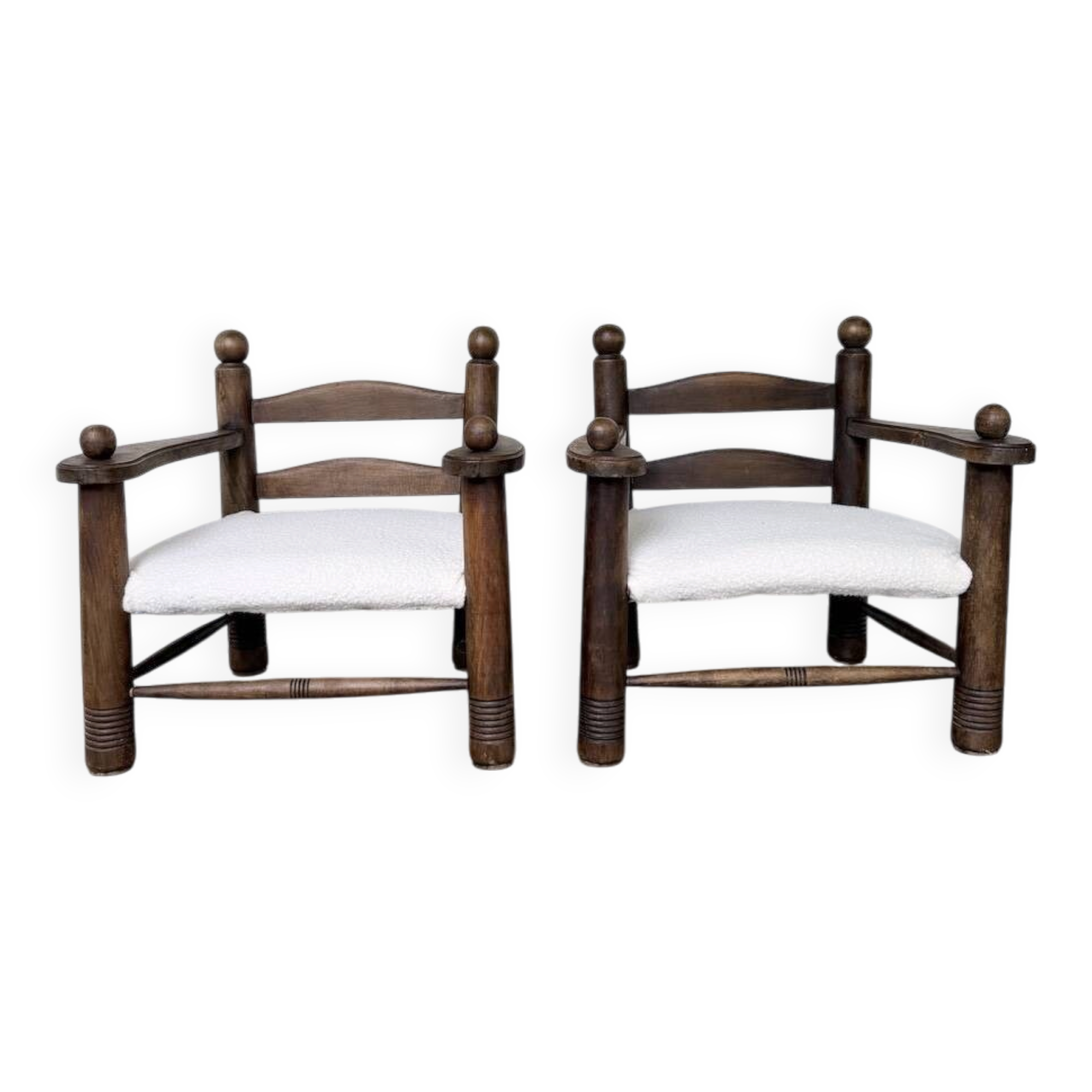 Pair of Dudouyt armchairs from the 1950s, oak.