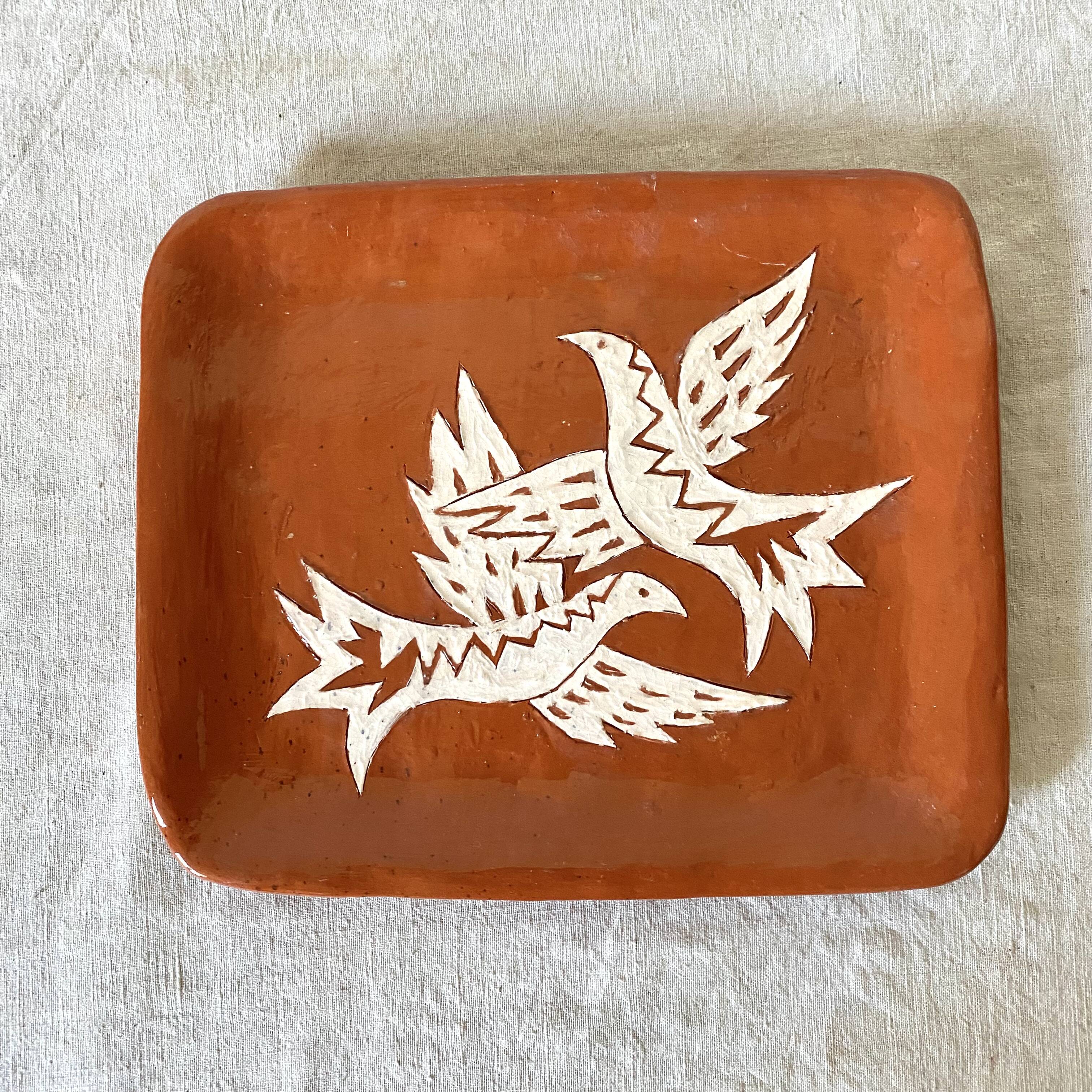 Glazed terracotta pocket tray, bird decor