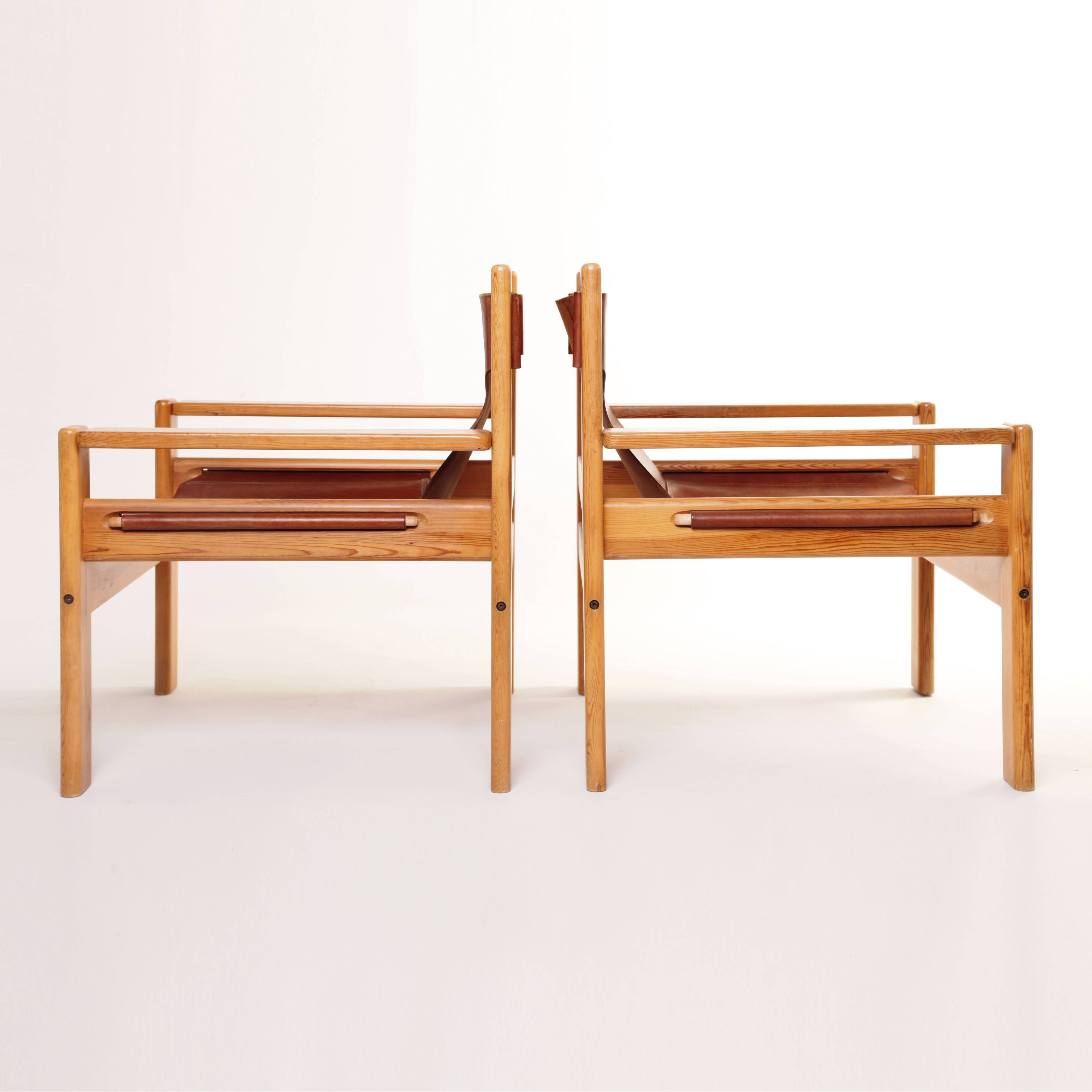 1960s armchair tan saddle leather pine wood swedish
