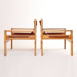 1960s armchair tan saddle leather pine wood swedish