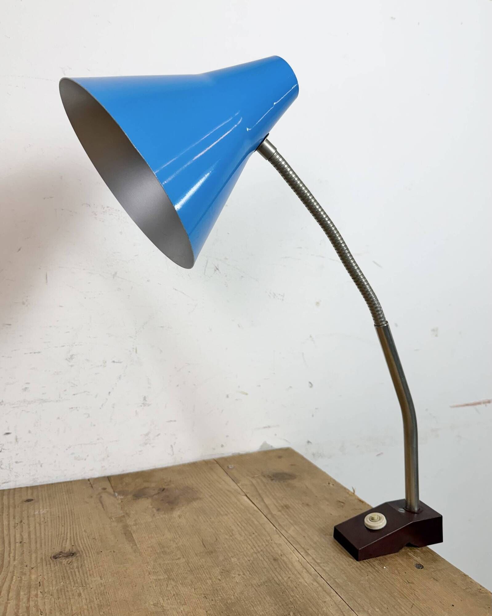 Blue Industrial German Workshop Table Lamp from Reif Dresden, 1960s