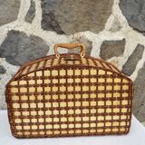 Wicker picnic basket, blue gingham interior