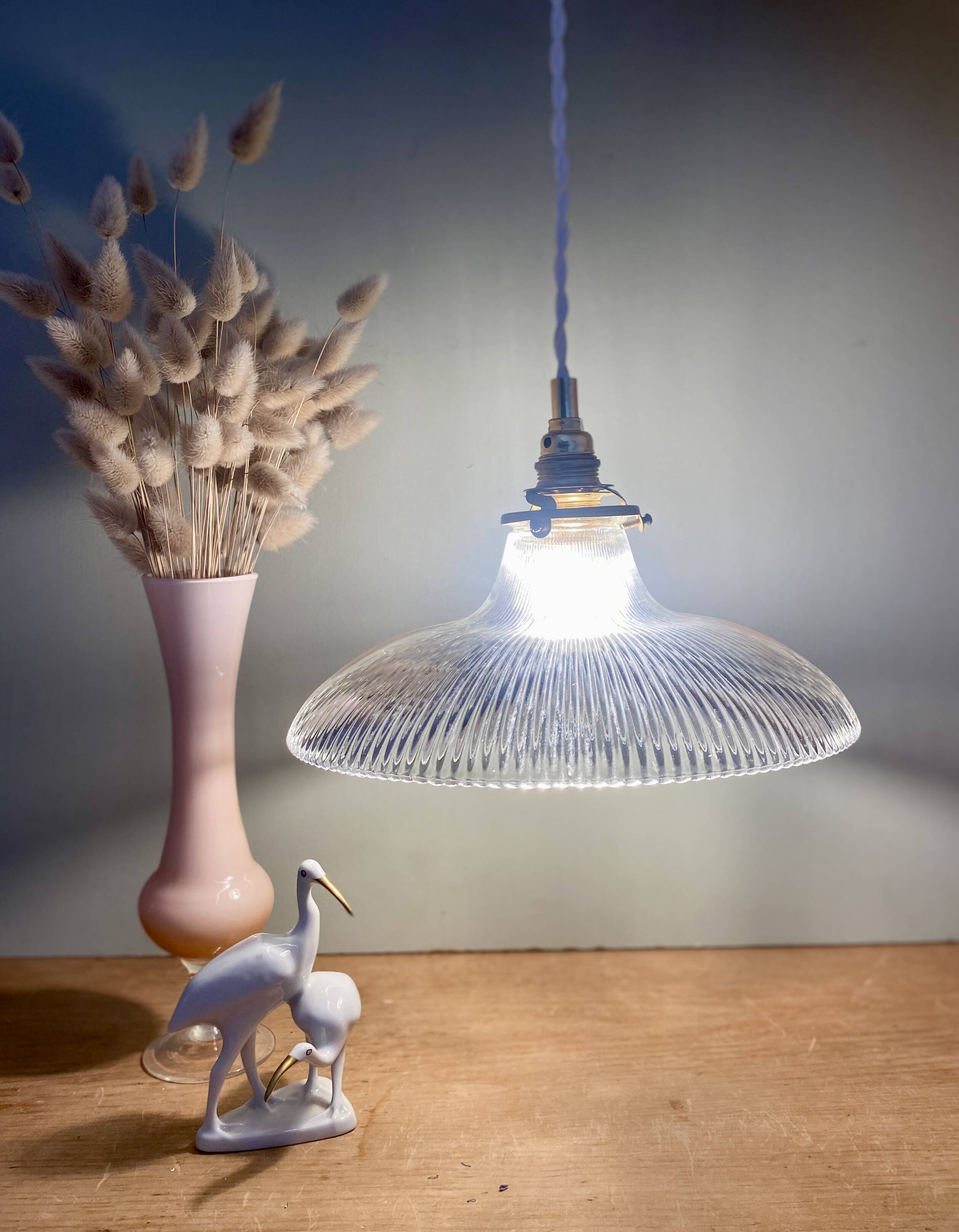 Vintage holophane glass lampshade pendant light