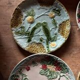 Antique faience barbotine plates – Mismatched set – circa 1900