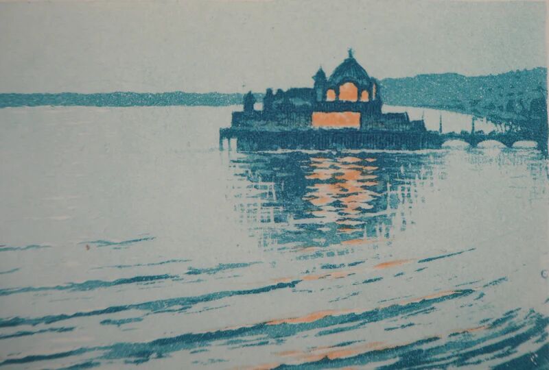 René Ligeron: Nice, the Palais de la Jetée, original signed engraving.