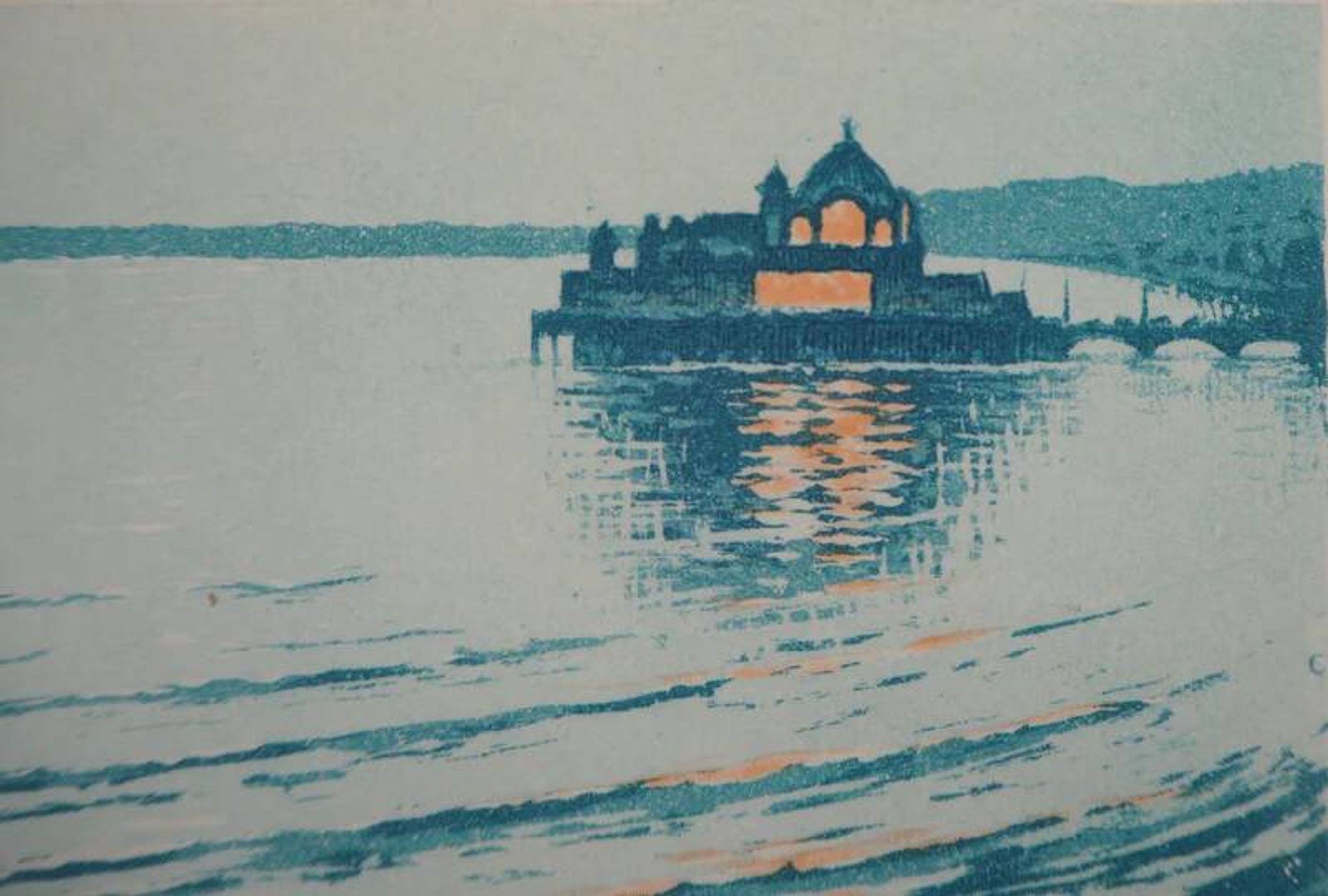 René Ligeron: Nice, the Palais de la Jetée, original signed engraving.