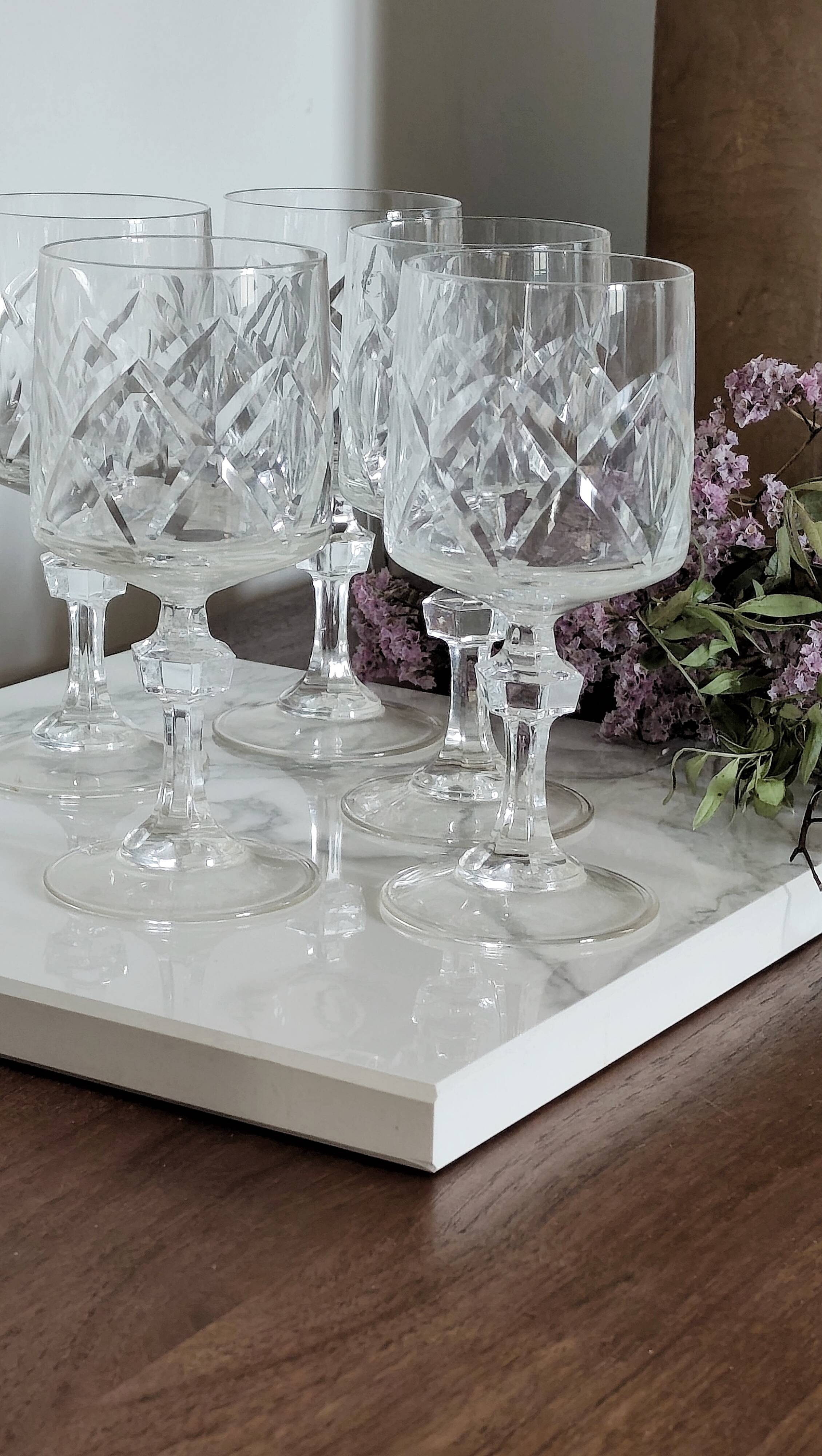 6 stemmed cut crystal water glasses