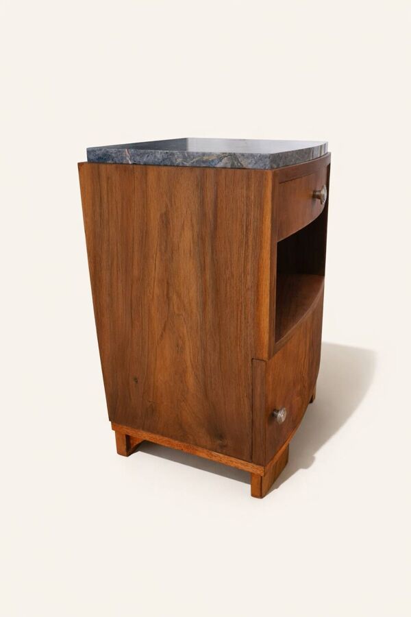 Meuble d’appoint Art Déco en bois et marbre – années 1930 – table de chevet