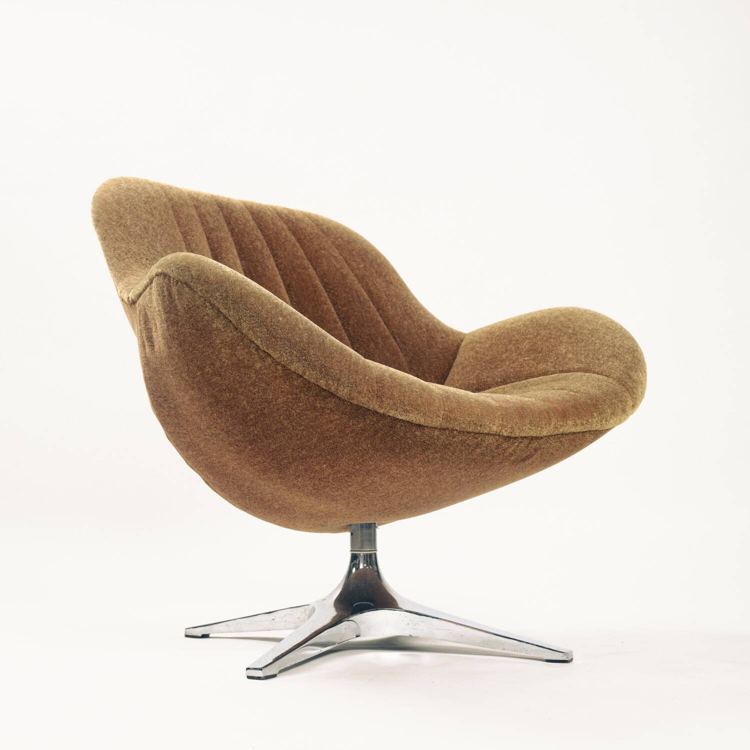 Fauteuil pivotant Space Age en mohair vert marron, années 1960