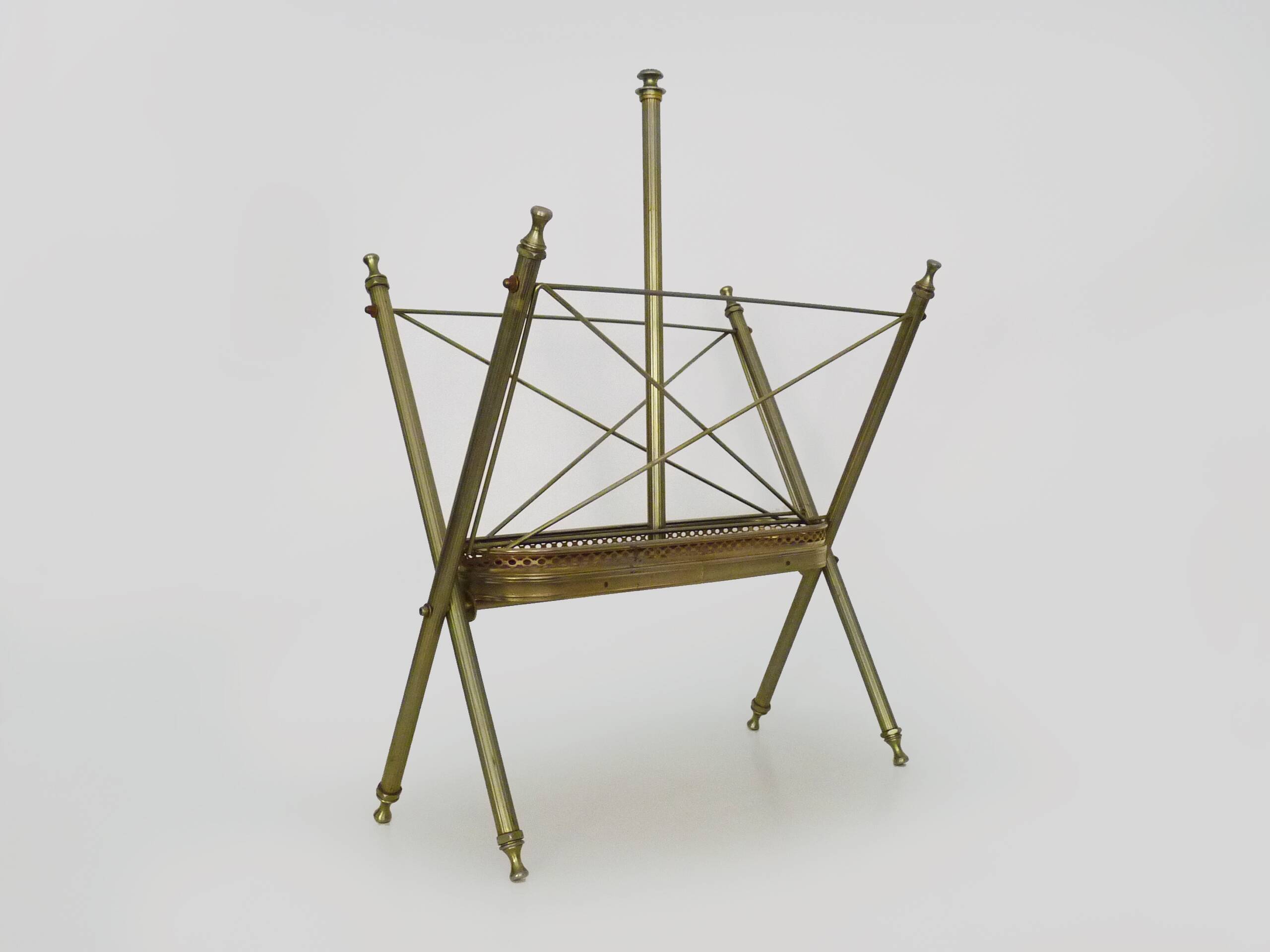 Neoclassical Baroque Folding Magazine Rack in Gilded Metal. 1950s