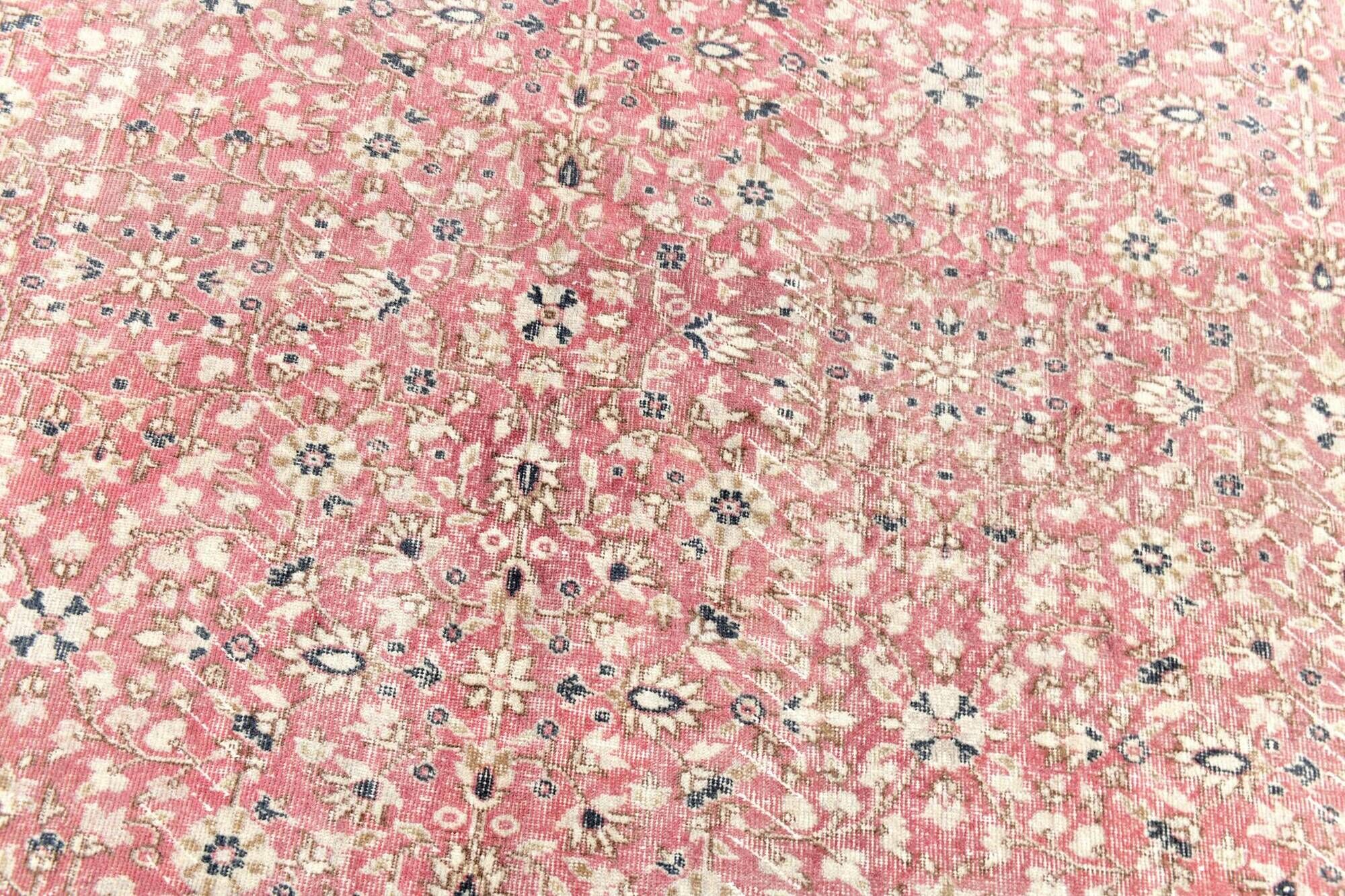 Red & Navy Blue Floral Vintage Persian Rug