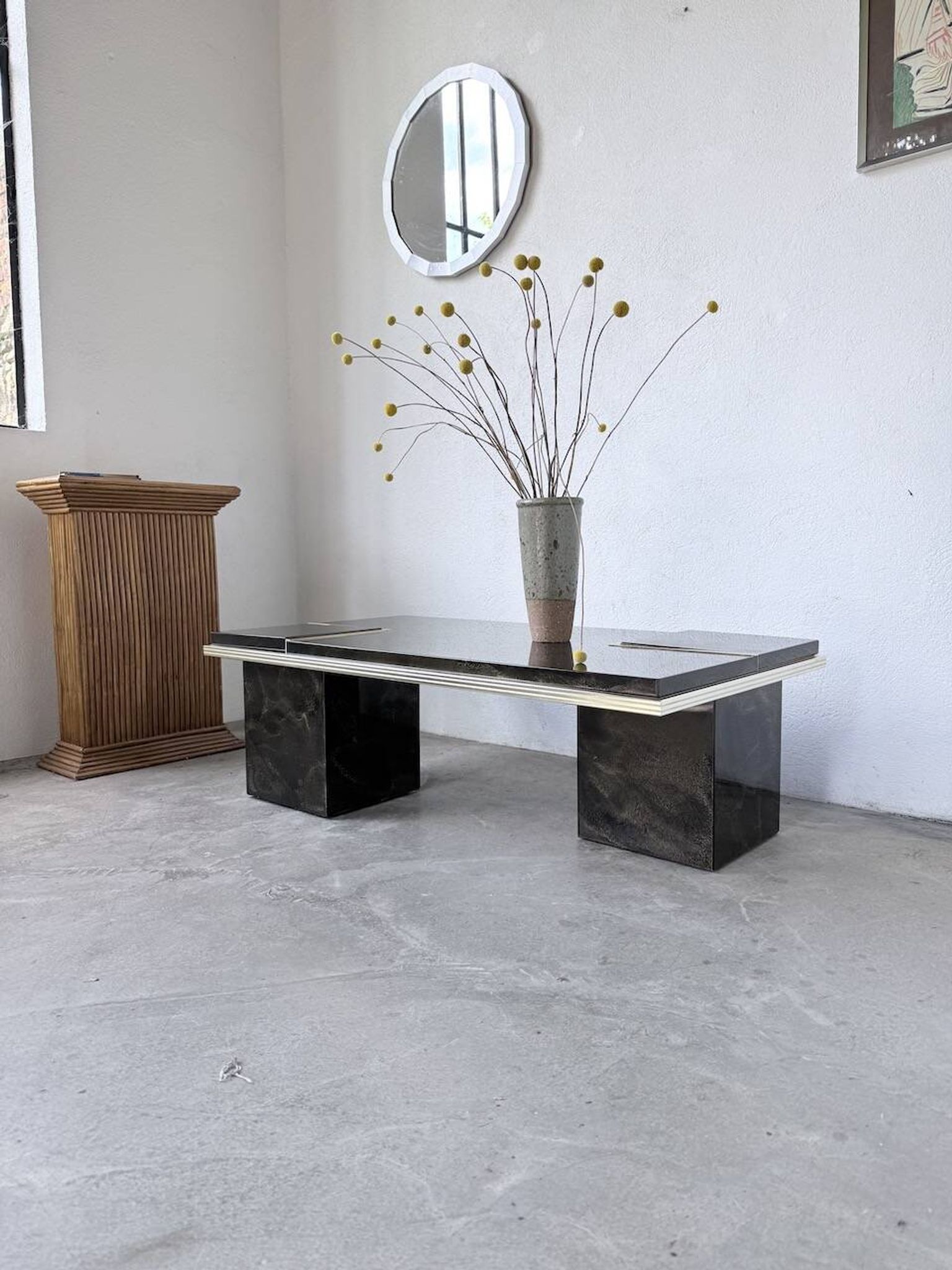 "Rizzo" lacquered and brass coffee-bar table from the 1970s.