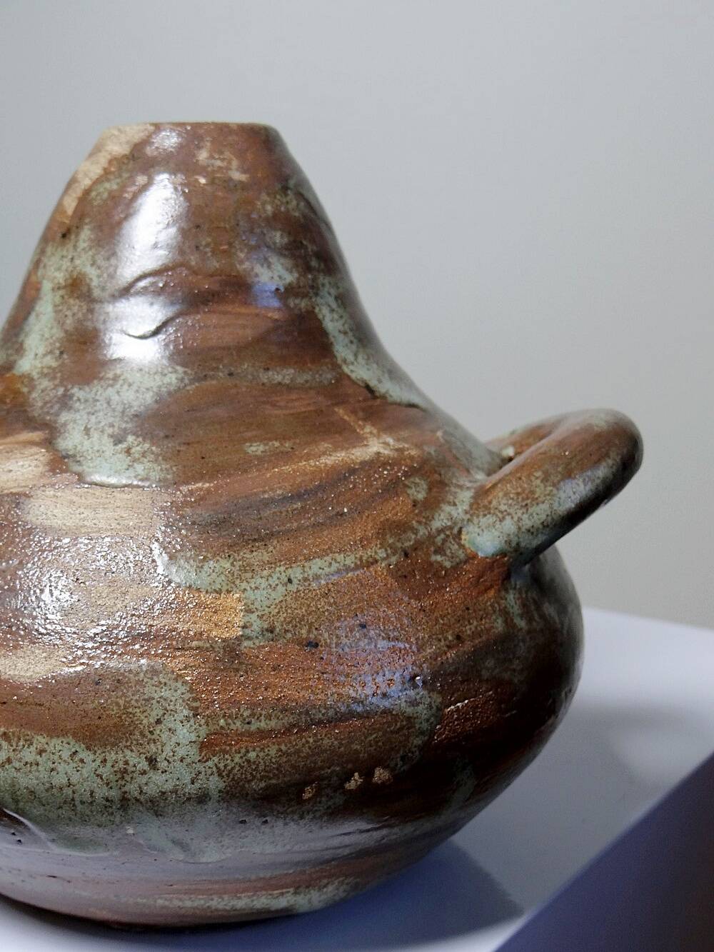 Small handmade brutalist vase in glazed ceramic from the early 2000s