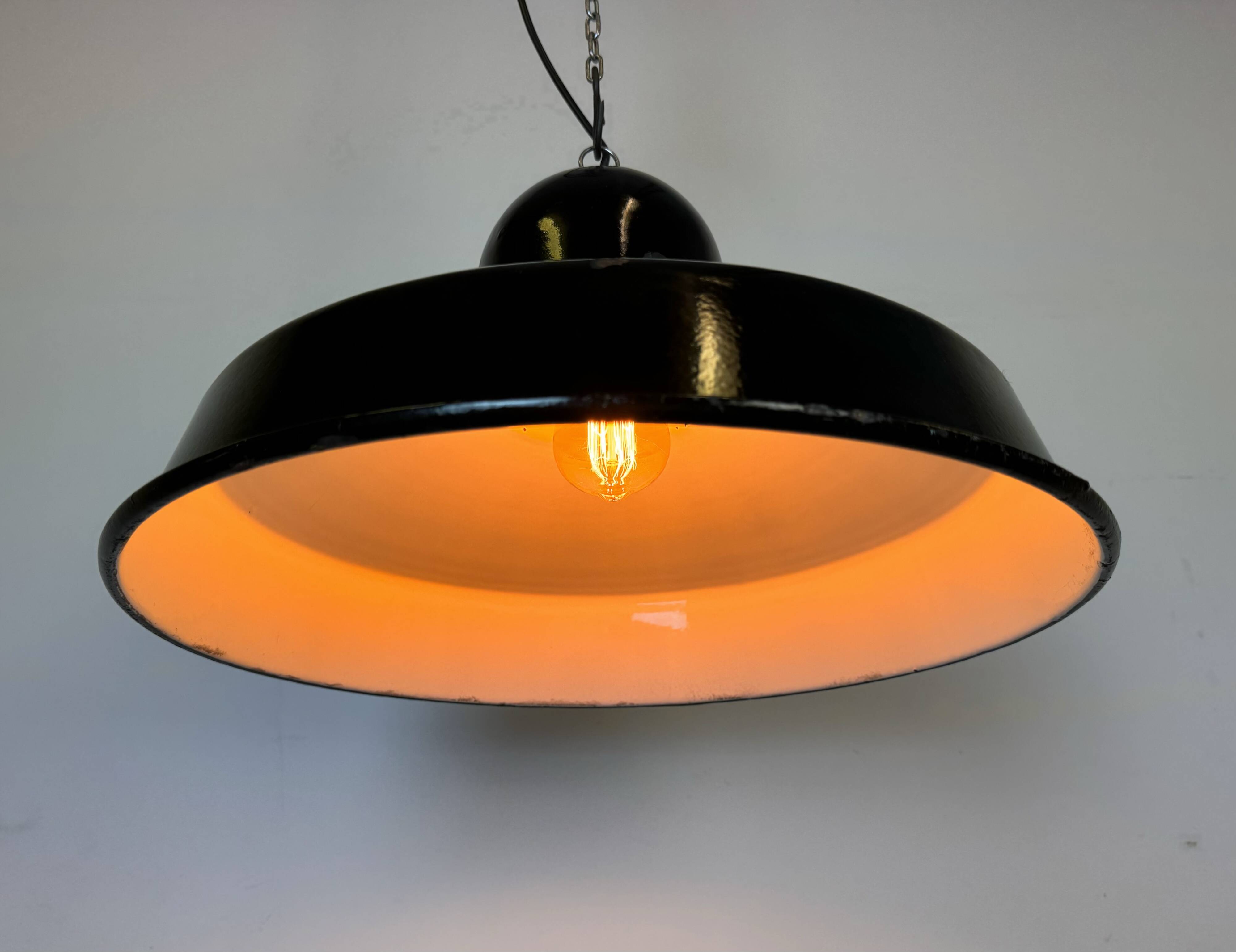 Industrial Black Enamel Factory Pendant Lamp, 1960s