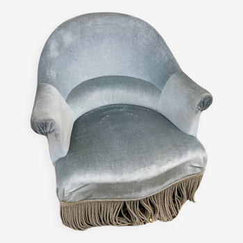 Fauteuil crapaud en velours gris bleu