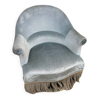 Fauteuil crapaud en velours gris bleu