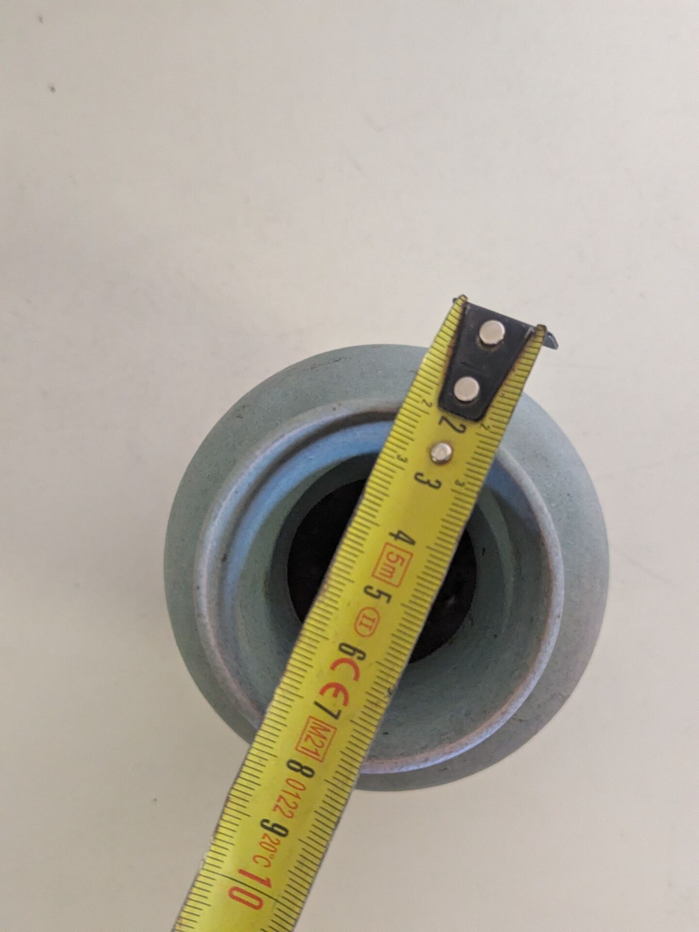Small blue-grey glazed stoneware vase signed CB, studio work, year