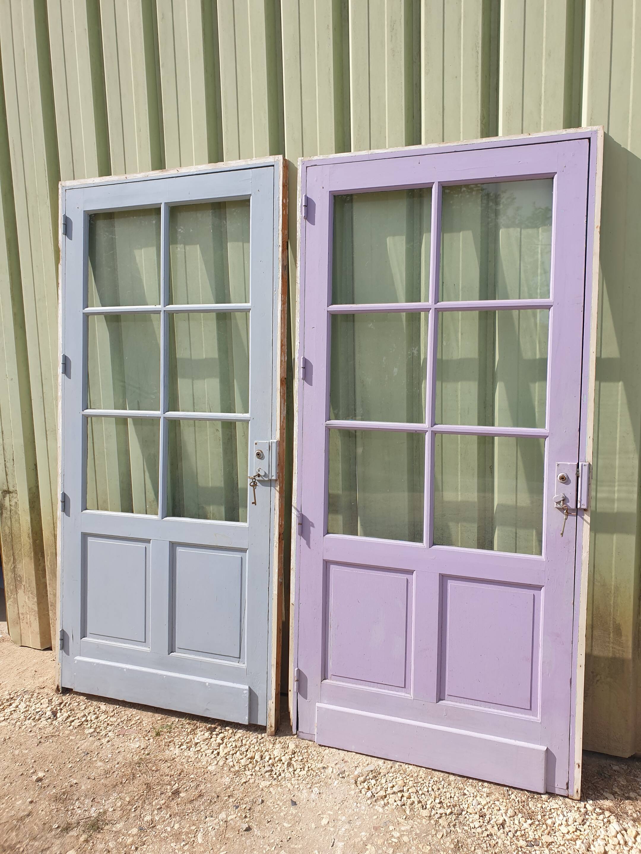 Pair of Colored Glass Doors with Frame - 1960s