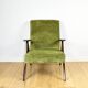 Fauteuil classique Var B-310 en velours structural olive vintage des années 1960 - bois foncé