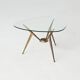 Italian tripod triangle coffee table brass and glass Italy 1950