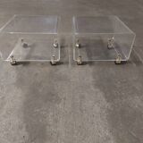 Set of two bedside tables, plexi sofa end, David Lange