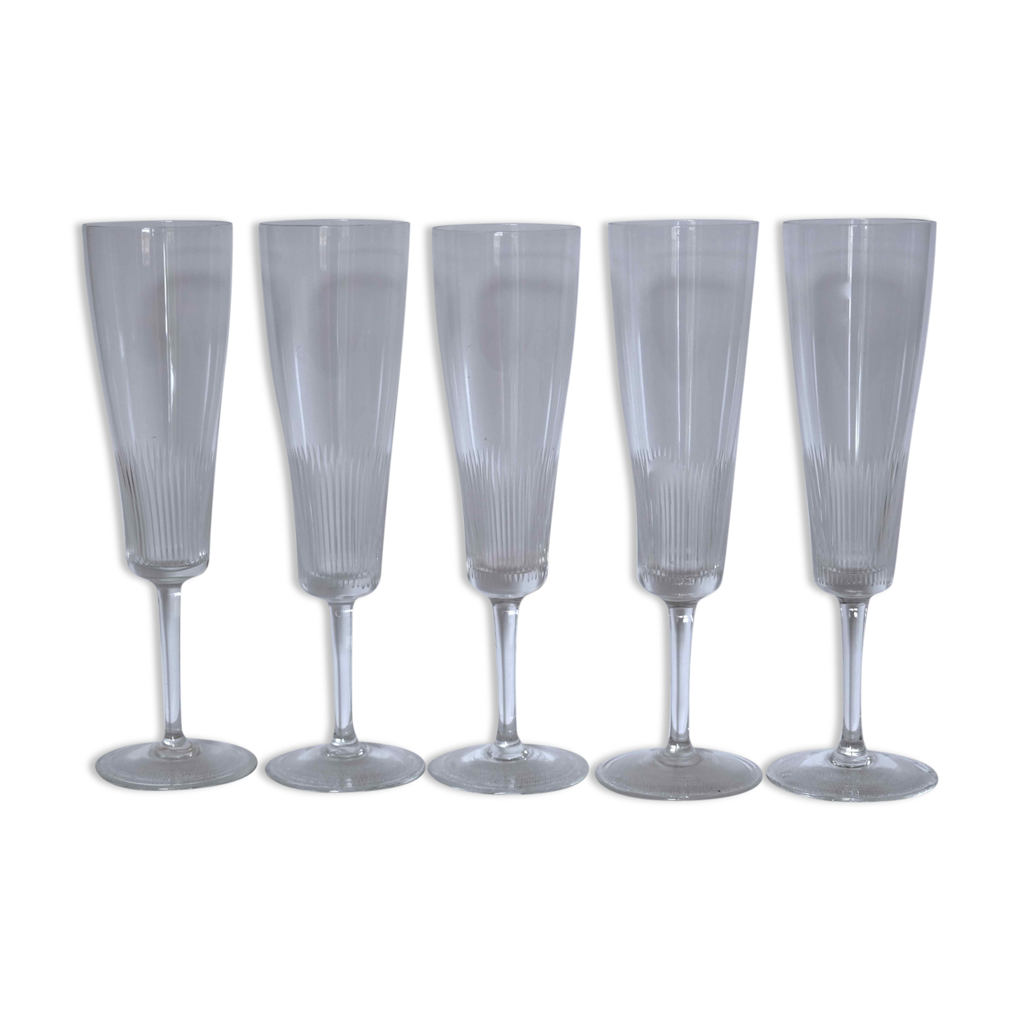 Series of 5 in fine old Crystal champagne flutes, blown mouth of the time napoleon