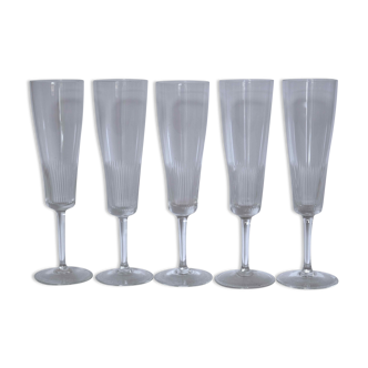 Series of 5 in fine old Crystal champagne flutes, blown mouth of the time napoleon
