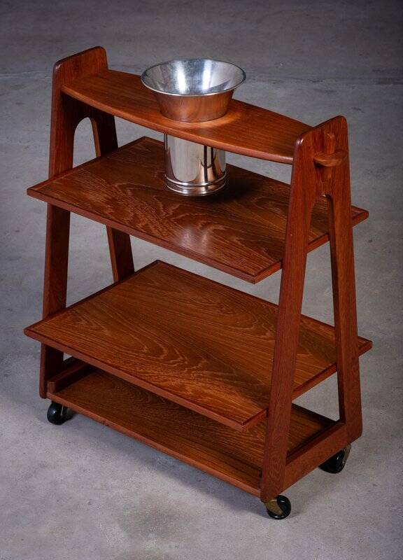 Teak Serving Trolley with Champagne Bucket, Denmark, 1960s