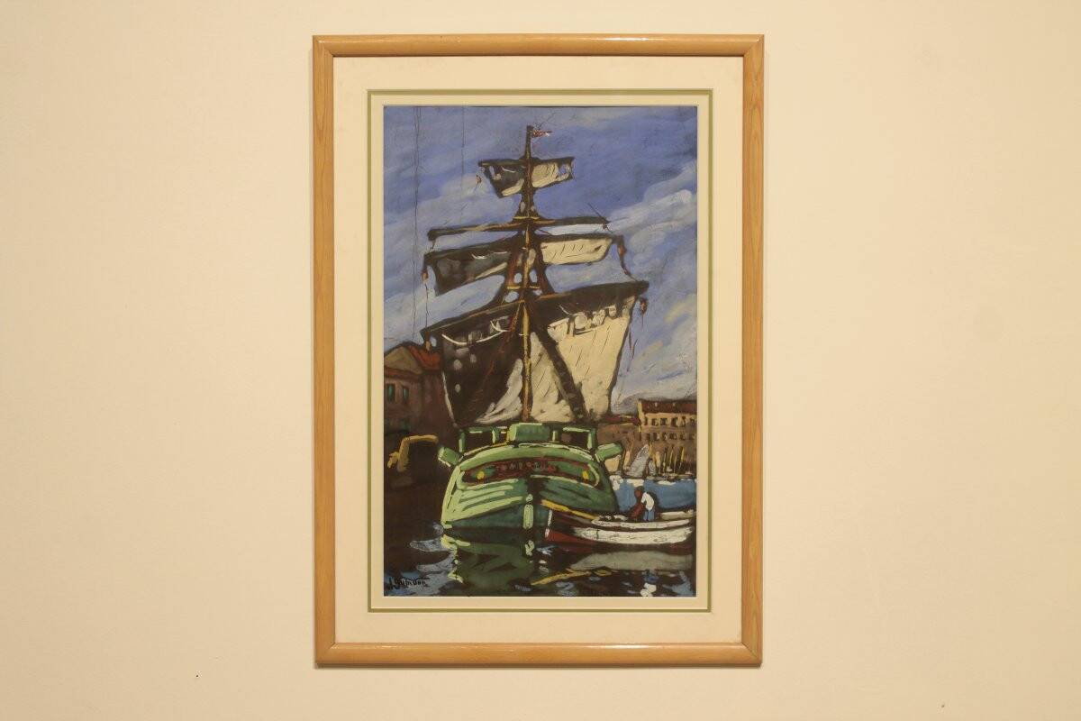 Marine painting by Jean Guindon - Gouache on paper