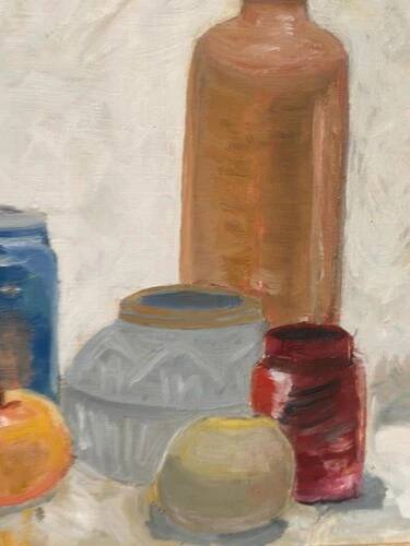 Mid-Century Oil on panel – "Still Life" by M.O. Vintage & Framed 44 × 26 cm