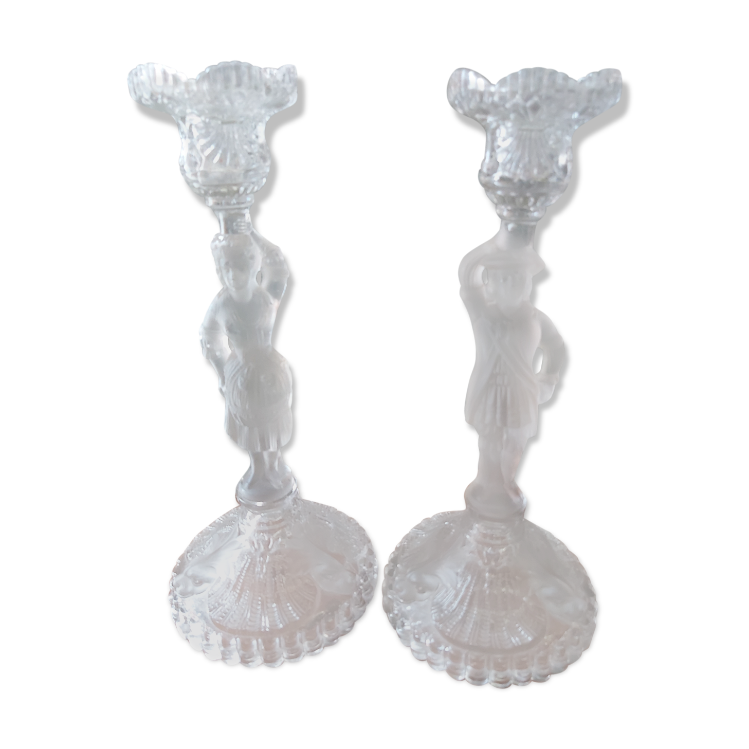 Pair of molded glass torque candlesticks
