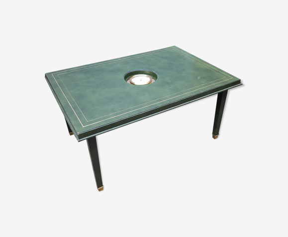 Green leather coffee table and vintage Jaeger pendulum 1960