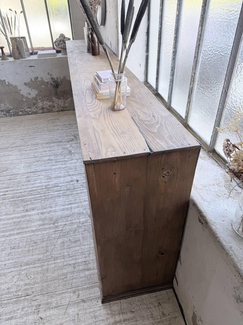 XXL 3m pine and oak display cabinet with glass doors