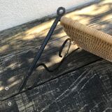 Vintage 1960 wicker wall shelf and wrought iron structure
