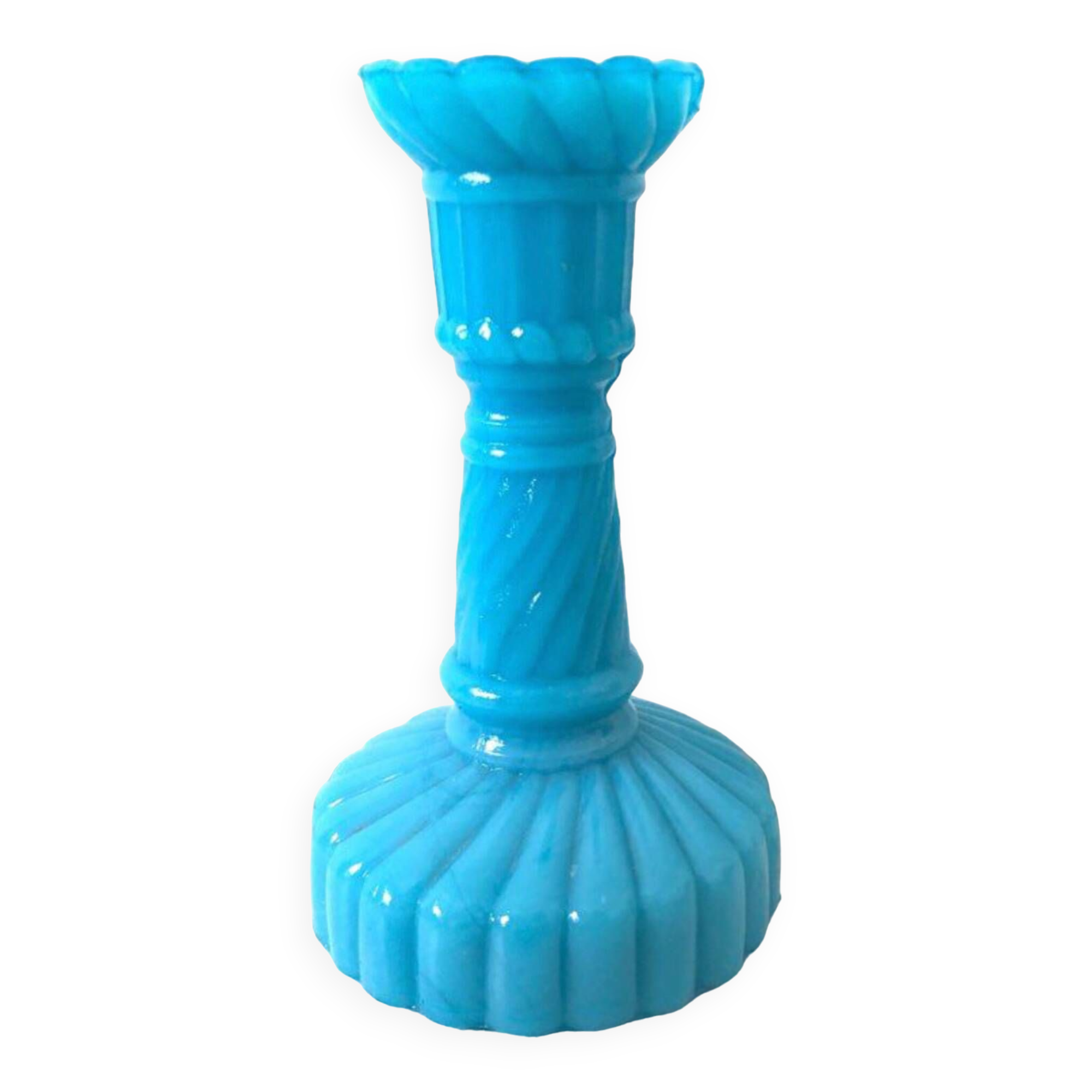 Blue opaline candlestick