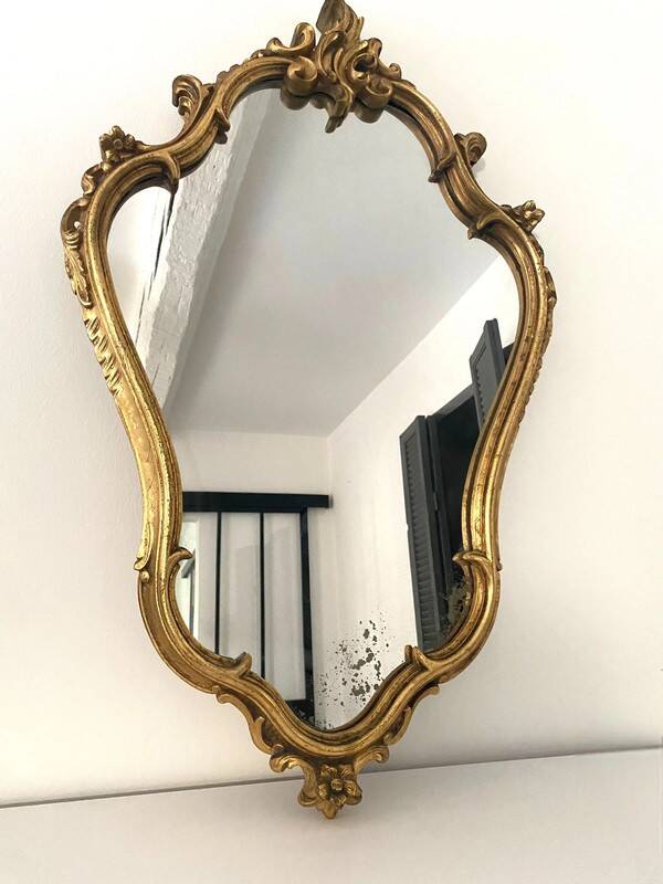 Old golden mirror in composite resin baroque style 60s