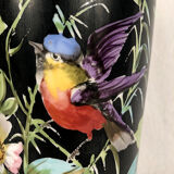 Pair of porcelain vases decorated with birds and flowers on a black background, Napoleon III