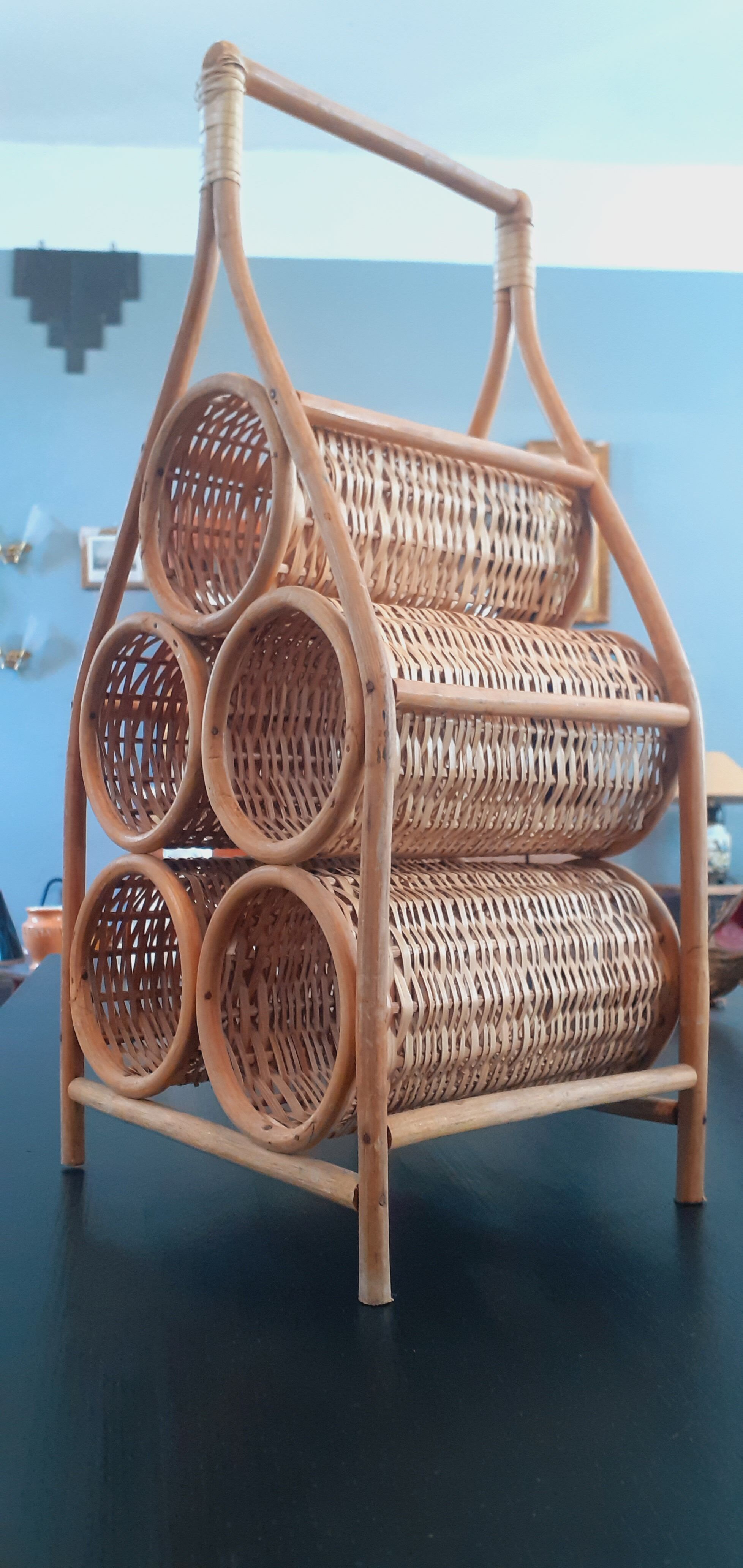 Vintage bottle holder year 60 in rattan