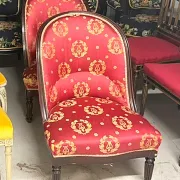 Set of 2 Empire period chairs, red silk with gold trim.