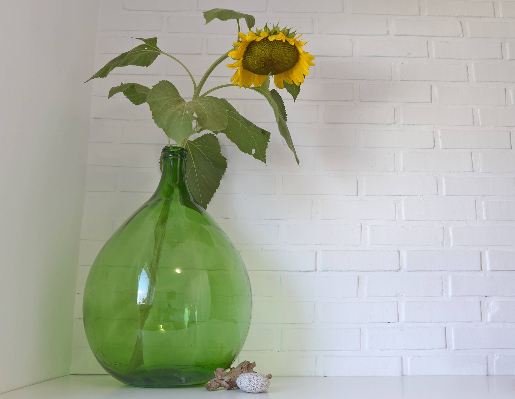 XXL demijohn / vintage clear green bottle / hand blown glass / floor vase