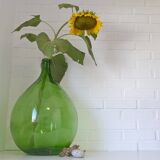 Dame-jeanne XXL / bouteille verte transparente vintage / verre soufflé à la main / vase de sol