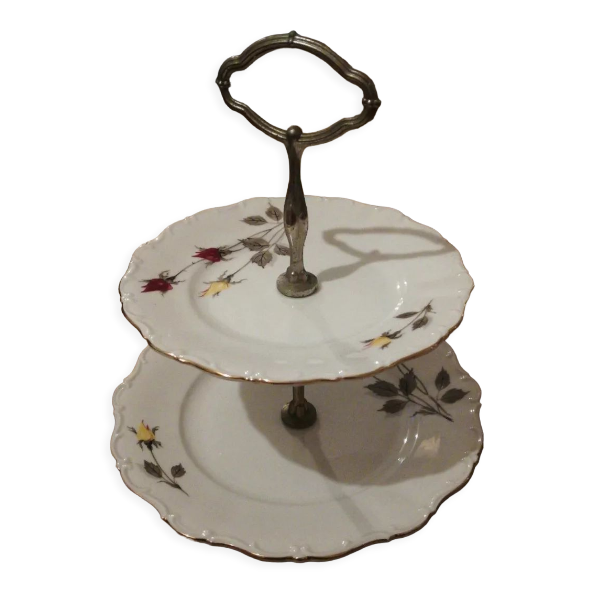 Servant display for cakes or porcelain cheeses Vintage red and yellow roses