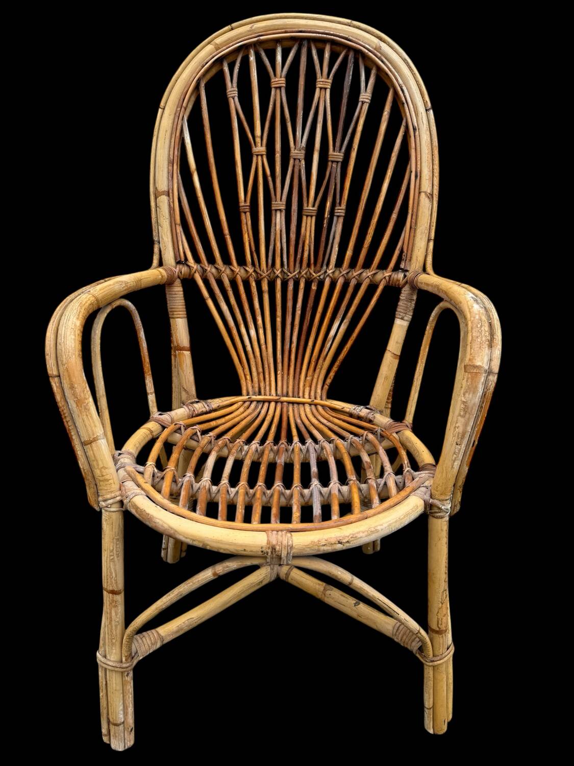 Rattan set of Provençal armchair and chair from the 60s