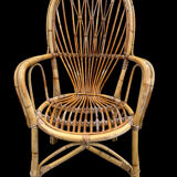 Set en rotin fauteuil et chaise Provençale des années 60