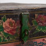 Antique oriental trunk with lotus flower paintings (c.1900) #11