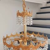 Post Art Deco 4-Tier Gold-Plated Brass & Crystal Chandelier – 1960s