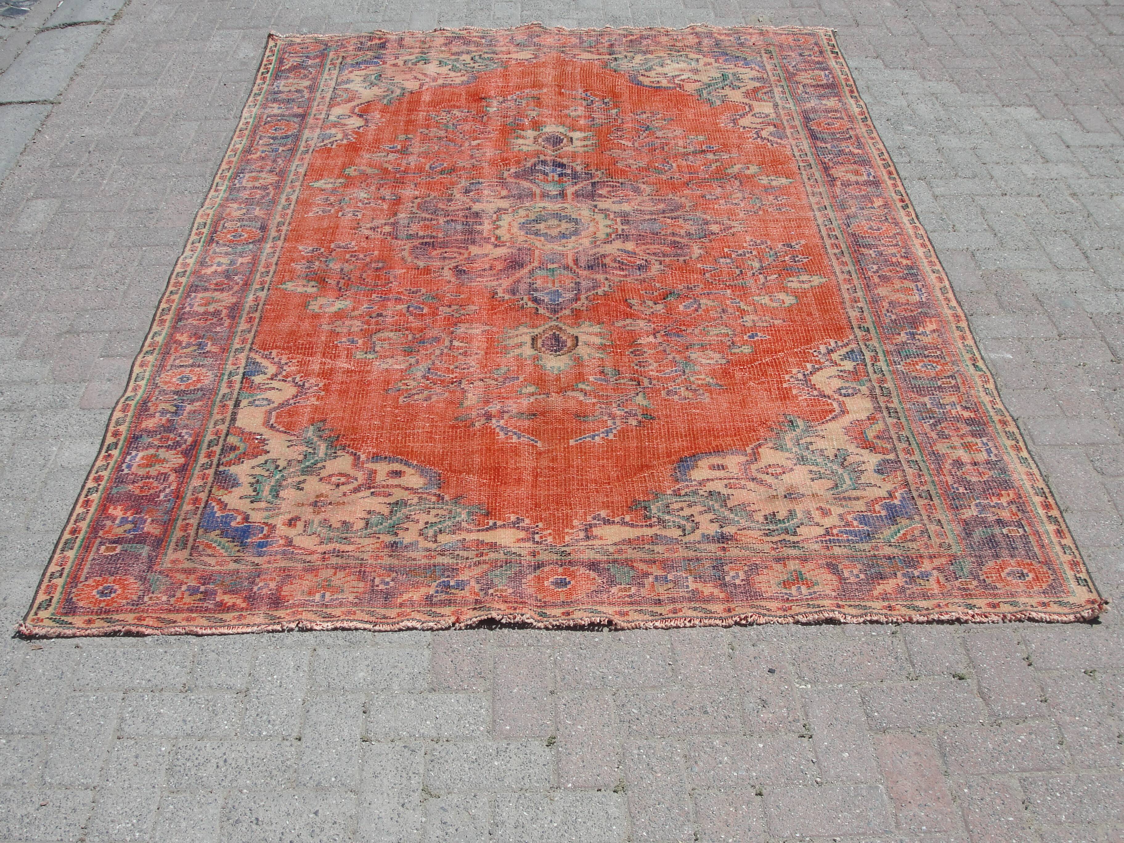 Turkish oushak large handmade red rug 194cm x 286cm living room rugs