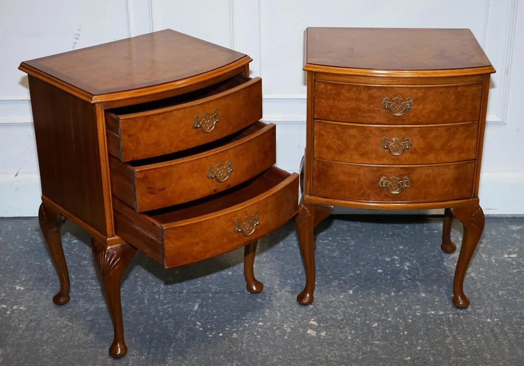 Art Deco Walnut Burl Bedside Tables, Set of 2