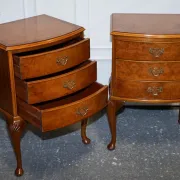Art Deco Walnut Burl Bedside Tables, Set of 2